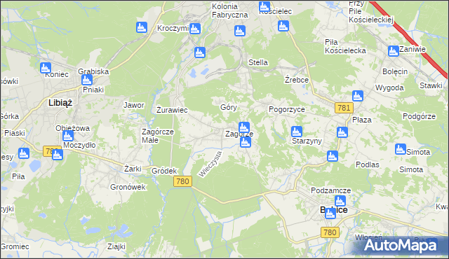 mapa Zagórze gmina Babice, Zagórze gmina Babice na mapie Targeo