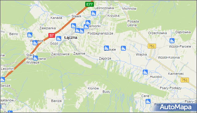 mapa Zagórze gmina Łączna, Zagórze gmina Łączna na mapie Targeo