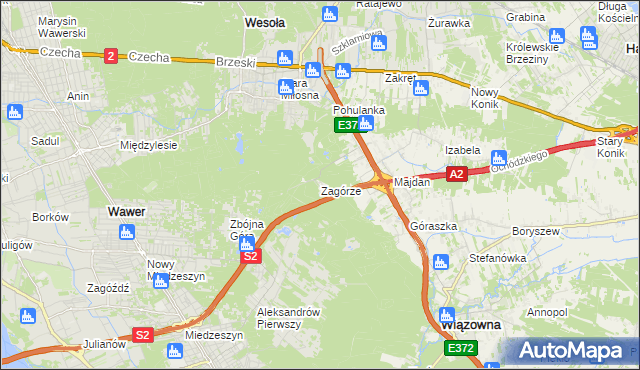 mapa Zagórze gmina Wiązowna, Zagórze gmina Wiązowna na mapie Targeo