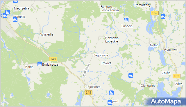 mapa Zagórzyce gmina Łobez, Zagórzyce gmina Łobez na mapie Targeo