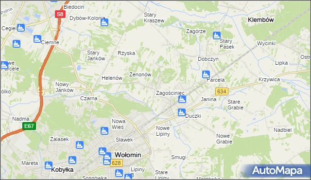 mapa Zagościniec gmina Wołomin, Zagościniec gmina Wołomin na mapie Targeo