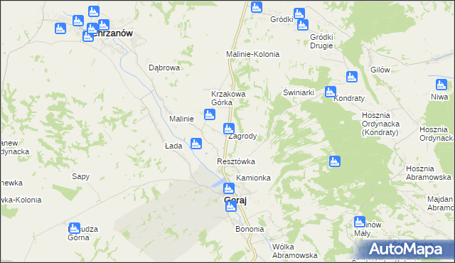 mapa Zagrody gmina Goraj, Zagrody gmina Goraj na mapie Targeo
