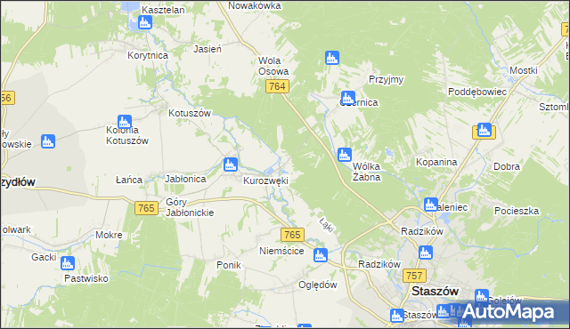 mapa Zagrody gmina Staszów, Zagrody gmina Staszów na mapie Targeo