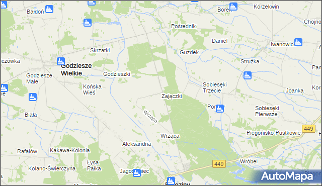 mapa Zajączki gmina Brzeziny, Zajączki gmina Brzeziny na mapie Targeo