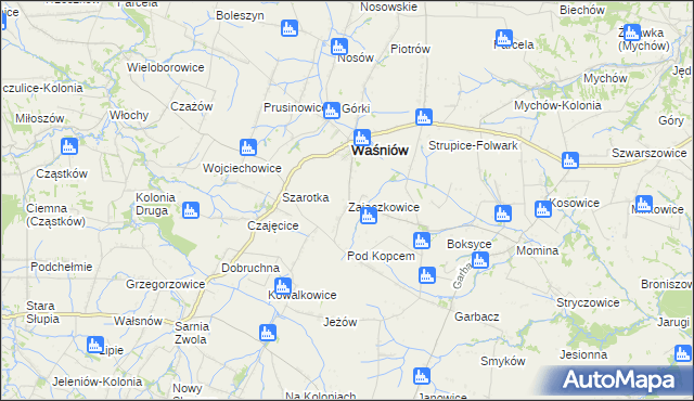 mapa Zajączkowice gmina Waśniów, Zajączkowice gmina Waśniów na mapie Targeo