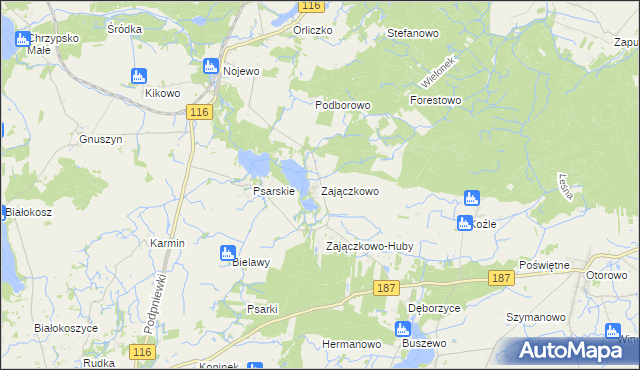 mapa Zajączkowo gmina Pniewy, Zajączkowo gmina Pniewy na mapie Targeo