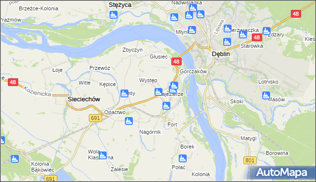 mapa Zajezierze gmina Sieciechów, Zajezierze gmina Sieciechów na mapie Targeo