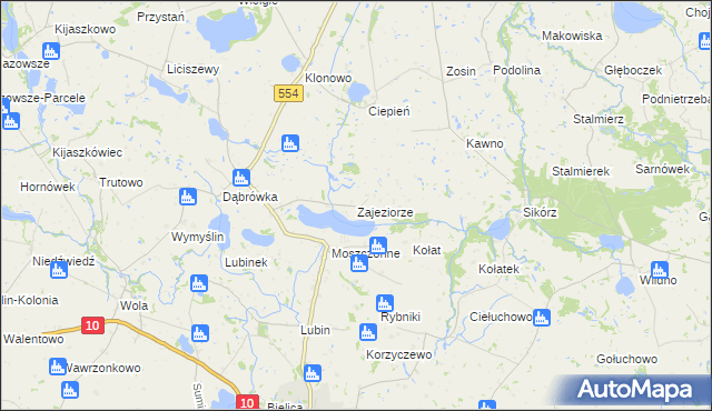 mapa Zajeziorze gmina Kikół, Zajeziorze gmina Kikół na mapie Targeo