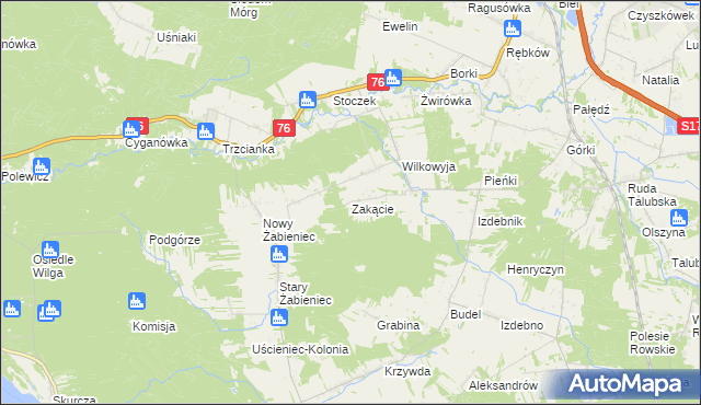 mapa Zakącie gmina Garwolin, Zakącie gmina Garwolin na mapie Targeo