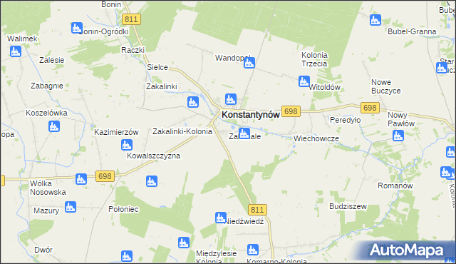 mapa Zakanale gmina Konstantynów, Zakanale gmina Konstantynów na mapie Targeo