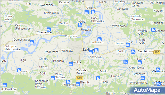 mapa Zakliczyn powiat tarnowski, Zakliczyn powiat tarnowski na mapie Targeo
