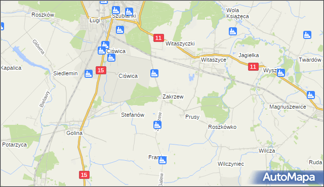 mapa Zakrzew gmina Jarocin, Zakrzew gmina Jarocin na mapie Targeo