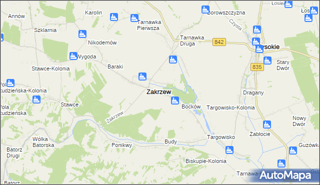 mapa Zakrzew-Kolonia gmina Zakrzew, Zakrzew-Kolonia gmina Zakrzew na mapie Targeo
