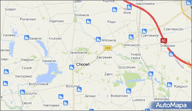 mapa Zakrzewek gmina Choceń, Zakrzewek gmina Choceń na mapie Targeo