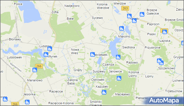 mapa Zakrzewek gmina Sompolno, Zakrzewek gmina Sompolno na mapie Targeo