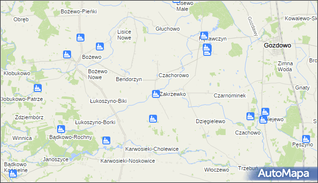mapa Zakrzewko gmina Gozdowo, Zakrzewko gmina Gozdowo na mapie Targeo