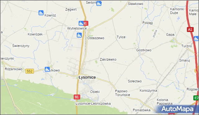 mapa Zakrzewko gmina Łysomice, Zakrzewko gmina Łysomice na mapie Targeo
