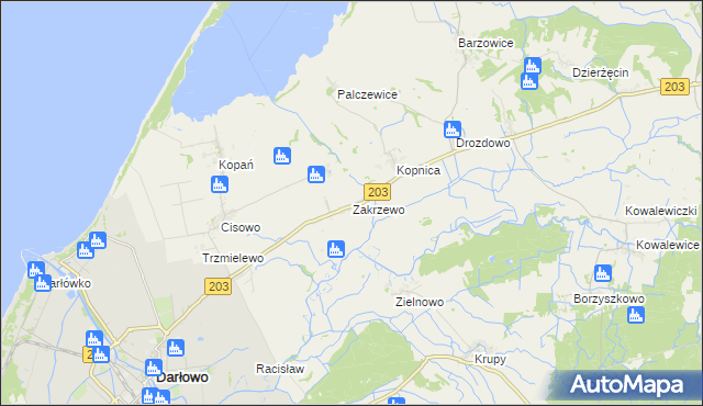 mapa Zakrzewo gmina Darłowo, Zakrzewo gmina Darłowo na mapie Targeo
