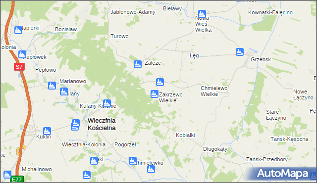 mapa Zakrzewo Wielkie gmina Wieczfnia Kościelna, Zakrzewo Wielkie gmina Wieczfnia Kościelna na mapie Targeo