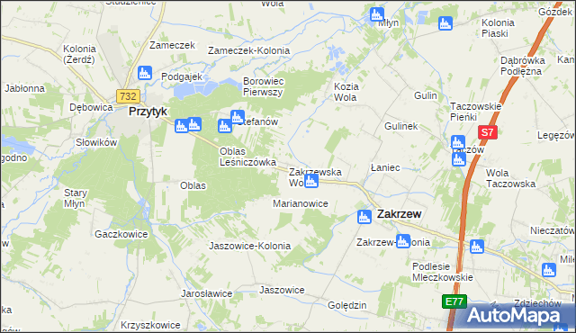 mapa Zakrzewska Wola gmina Zakrzew, Zakrzewska Wola gmina Zakrzew na mapie Targeo