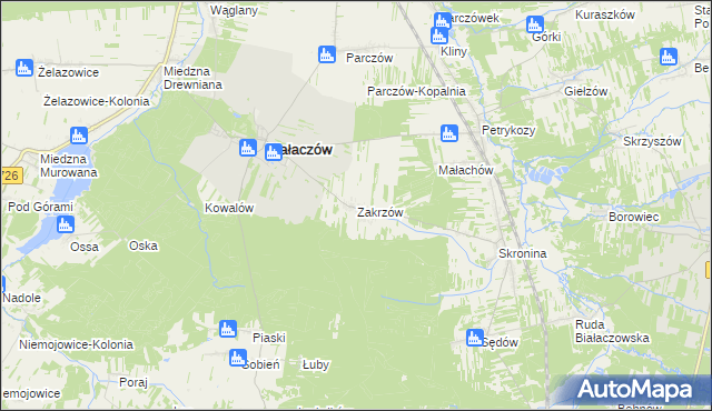 mapa Zakrzów gmina Białaczów, Zakrzów gmina Białaczów na mapie Targeo