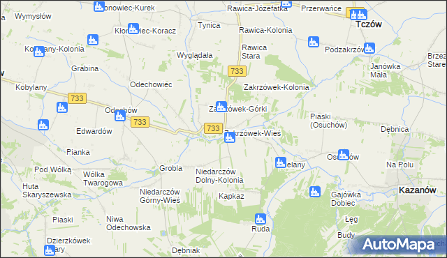 mapa Zakrzówek-Wieś gmina Kazanów, Zakrzówek-Wieś gmina Kazanów na mapie Targeo