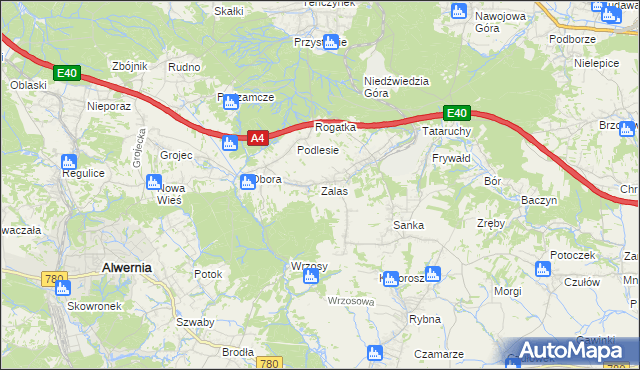 mapa Zalas gmina Krzeszowice, Zalas gmina Krzeszowice na mapie Targeo