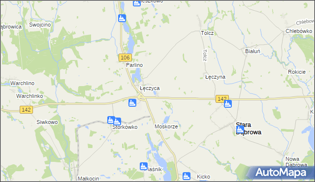 mapa Załęcze gmina Stara Dąbrowa, Załęcze gmina Stara Dąbrowa na mapie Targeo