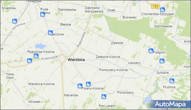 mapa Zalesice-Kolonia gmina Wierzbica, Zalesice-Kolonia gmina Wierzbica na mapie Targeo