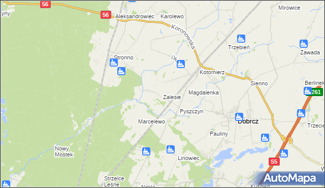 mapa Zalesie gmina Dobrcz, Zalesie gmina Dobrcz na mapie Targeo