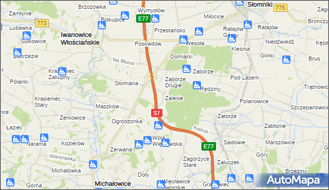 mapa Zalesie gmina Iwanowice, Zalesie gmina Iwanowice na mapie Targeo