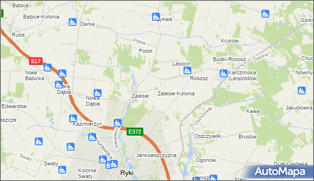 mapa Zalesie-Kolonia gmina Ryki, Zalesie-Kolonia gmina Ryki na mapie Targeo