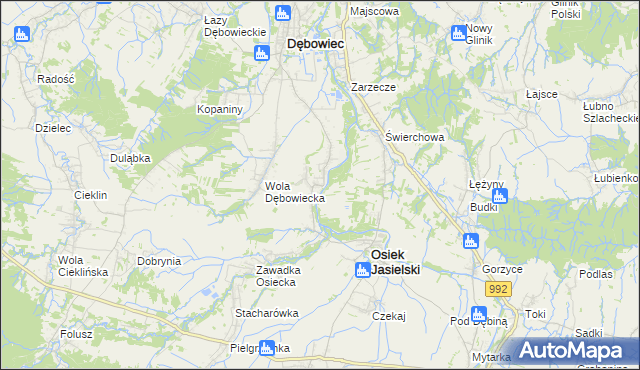 mapa Załęże gmina Osiek Jasielski, Załęże gmina Osiek Jasielski na mapie Targeo