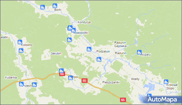mapa Załuki gmina Gródek, Załuki gmina Gródek na mapie Targeo