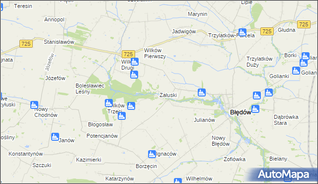 mapa Załuski gmina Błędów, Załuski gmina Błędów na mapie Targeo