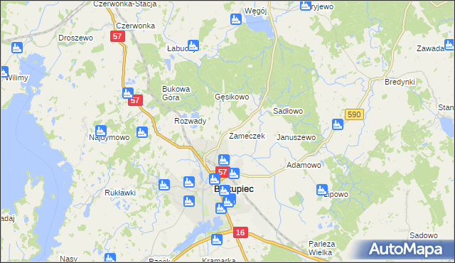 mapa Zameczek gmina Biskupiec, Zameczek gmina Biskupiec na mapie Targeo