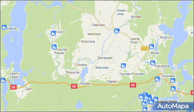mapa Zameczek gmina Ruciane-Nida, Zameczek gmina Ruciane-Nida na mapie Targeo