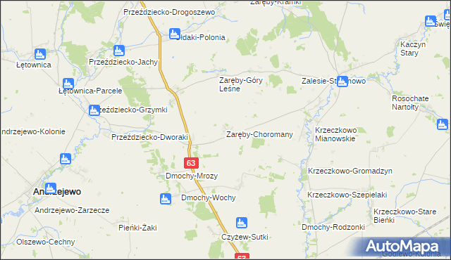 mapa Zaręby-Choromany, Zaręby-Choromany na mapie Targeo