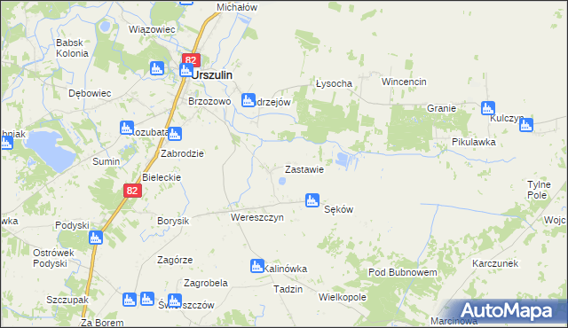 mapa Zastawie gmina Urszulin, Zastawie gmina Urszulin na mapie Targeo