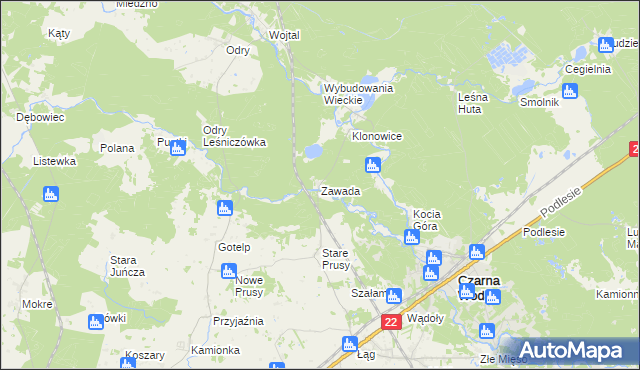 mapa Zawada gmina Czersk, Zawada gmina Czersk na mapie Targeo