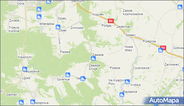 mapa Zawada gmina Olkusz, Zawada gmina Olkusz na mapie Targeo