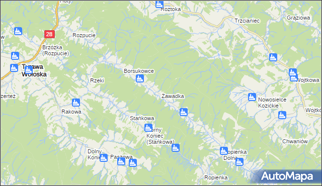 mapa Zawadka gmina Ustrzyki Dolne, Zawadka gmina Ustrzyki Dolne na mapie Targeo