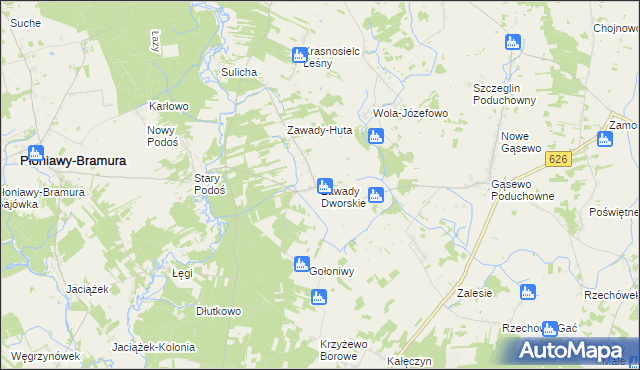 mapa Zawady Dworskie gmina Płoniawy-Bramura, Zawady Dworskie gmina Płoniawy-Bramura na mapie Targeo