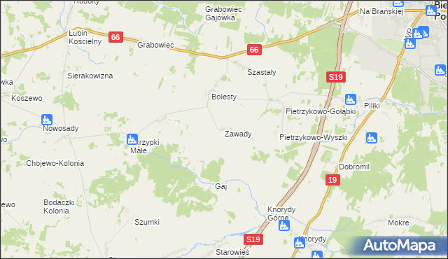 mapa Zawady gmina Bielsk Podlaski, Zawady gmina Bielsk Podlaski na mapie Targeo