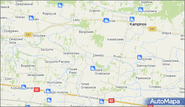 mapa Zawady gmina Kampinos, Zawady gmina Kampinos na mapie Targeo