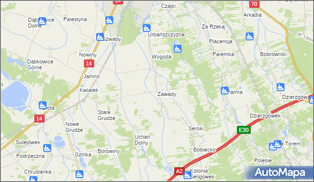 mapa Zawady gmina Łowicz, Zawady gmina Łowicz na mapie Targeo
