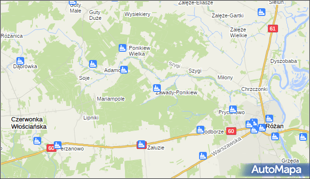 mapa Zawady-Ponikiew, Zawady-Ponikiew na mapie Targeo