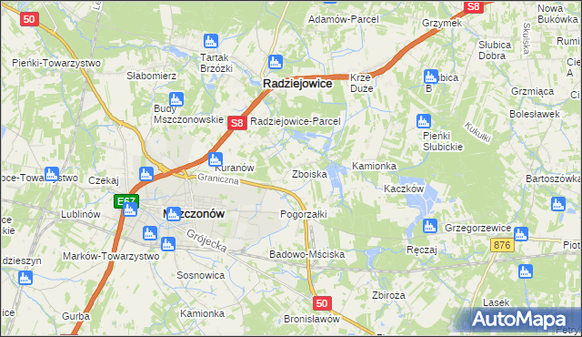 mapa Zboiska gmina Radziejowice, Zboiska gmina Radziejowice na mapie Targeo