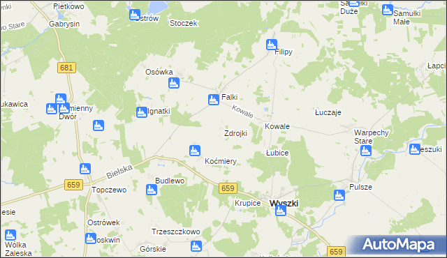 mapa Zdrojki gmina Wyszki, Zdrojki gmina Wyszki na mapie Targeo