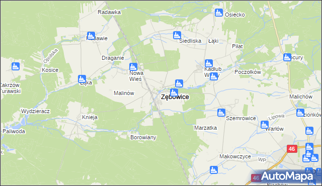 mapa Zębowice powiat oleski, Zębowice powiat oleski na mapie Targeo